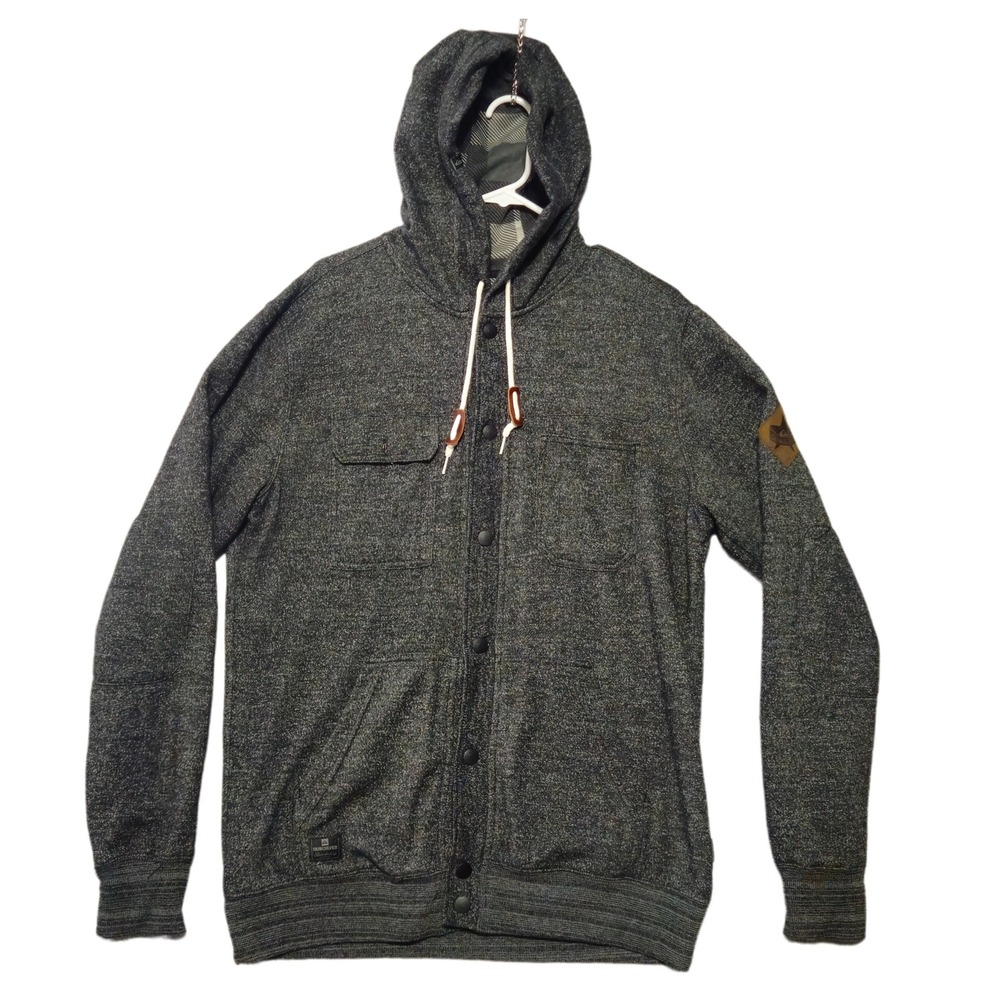 Quiksilver Extreme Water Repellent Hoodie Men Medium Grey Marl Plaid Lined Snap